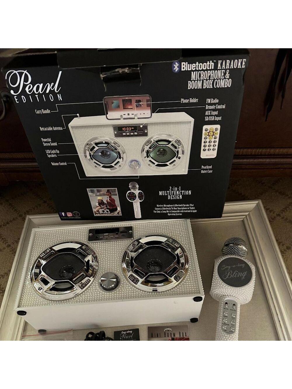 Saks Fifth Avenue Bluetooth Karaoke Microphone and BoomboxCombo - Pearl Edition